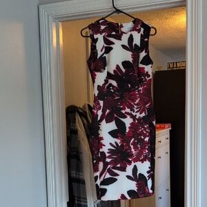 Calvin Klein White and Burgundy Floral Midi Dress